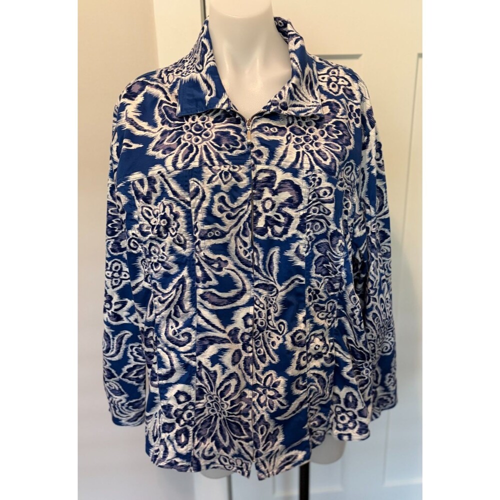 COLDWATER CREEK Womens JACKET Long Sleeve BLUE Purple White Zip Size 2X